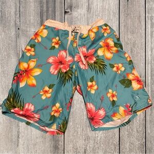 Men’s OP Floral Hawaiian Swim Shorts Summer Trunks Cute Spring Happy Vibes Cool